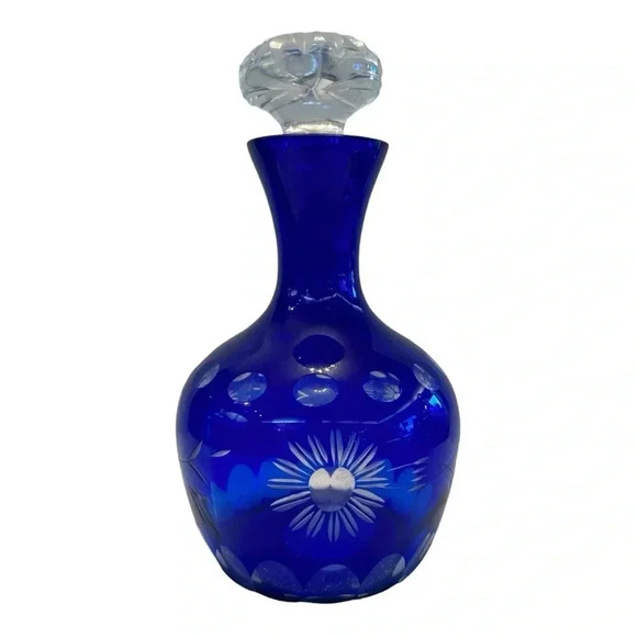 Vintage Etched Decanter Cobalt Blue - Picture 2 of 7